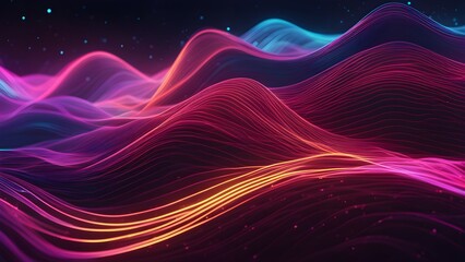 A colorful, abstract image of a wave with orange and purple lines