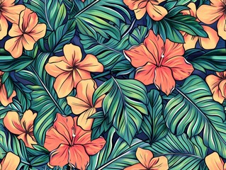 Vintage floral seamless pattern vector with autumn leaves for wallpaper decor                                                     