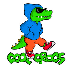 a cartoon crocodile wearing a blue hoodie and sunglasses
