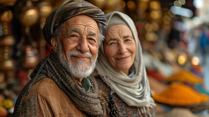 Elderly Couple Smiling at Market