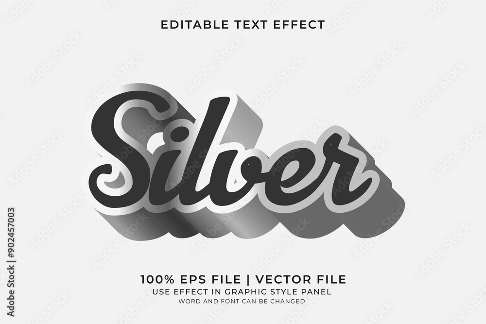 Poster 3d silver text effect editable vector