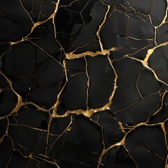 Gold Black Background, Golden Luxury Kintsugi Texture, Vantablack Mockup with Gold Metal Pattern