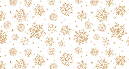 Christmas background. Gold snowflakes seamless pattern