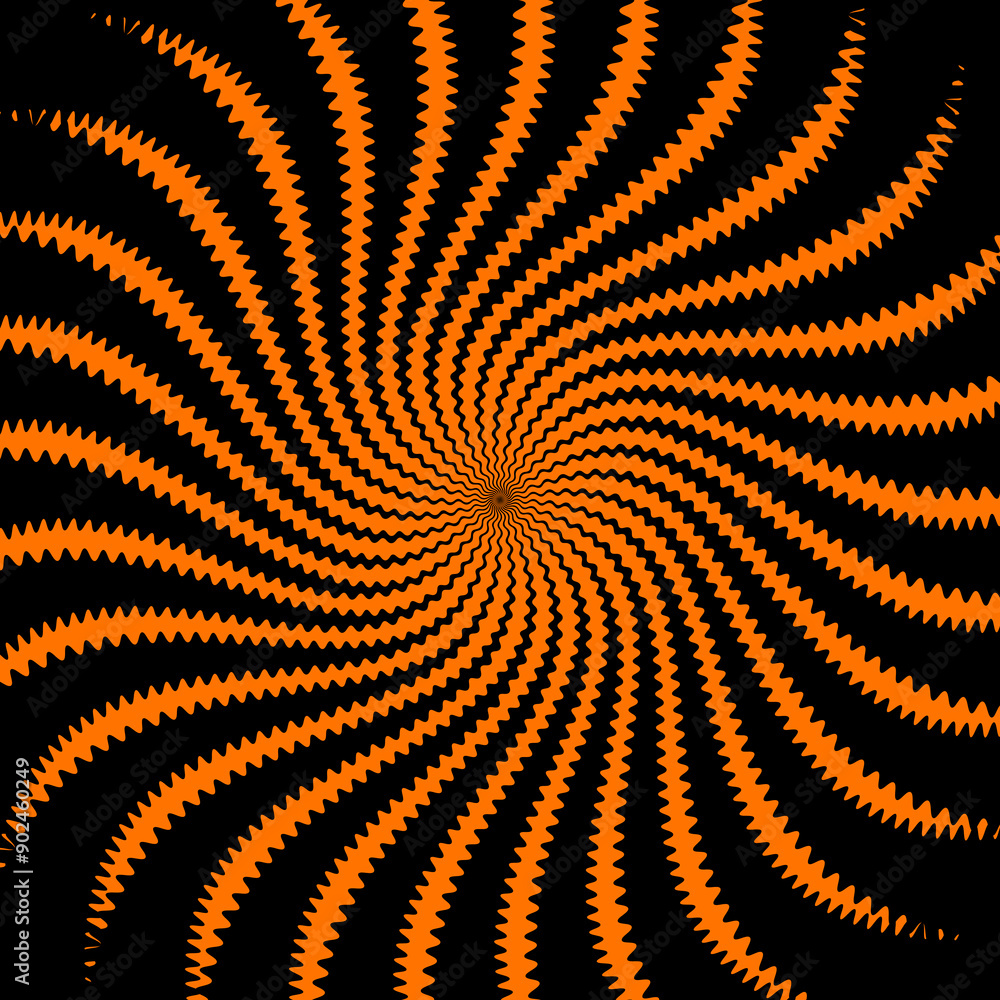 Aufkleber Psychedelic halloween spiral pattern. Vector optical illusion background with Intricate black and orange continuous flow of lines draws the eye towards the center, creating captivating visual effect
