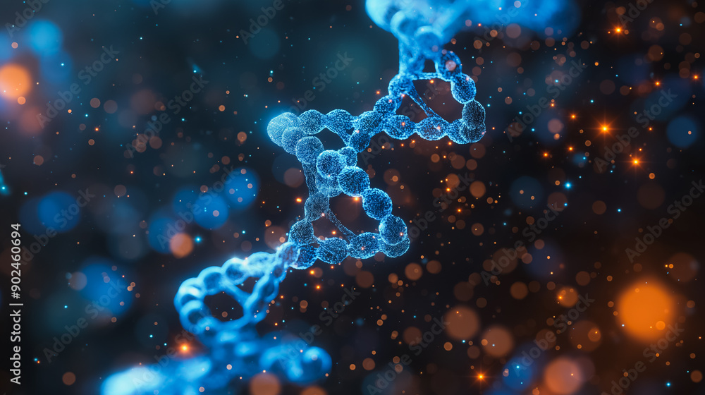 Poster clean background with a hexagon dna network design, illustrating advanced science, chemical processe