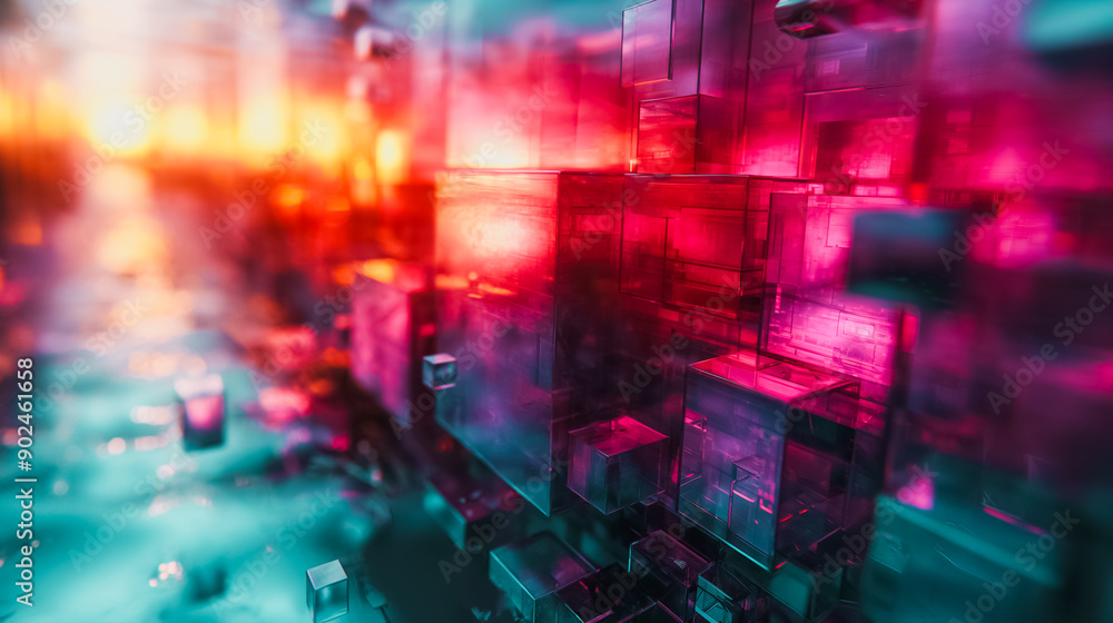 Poster stunning 3d background abstract image with intricate geometric shapes and vibrant colors, perfect fo