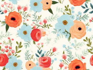 Seamless floral pattern featuring pink roses and flowers in a vintage design, perfect for wallpaper or textile with a spring and summer theme