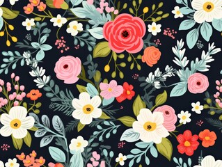 Obraz premium Beautiful seamless floral pattern with colorful flowers and leaves, perfect for wallpaper or fabric design