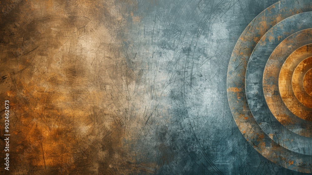 Poster abstract background with a circular pattern in bronze and blue tones, creating a modern and artistic