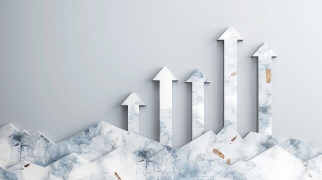 Silver arrows pointing upwards on a pile of white papers, symbolizing growth and success.
