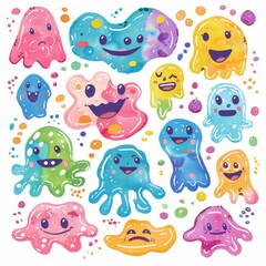 Slime toy icon, mucus symbol, color acrylic paint, cream splash, elastic goop, viscous elastic paste