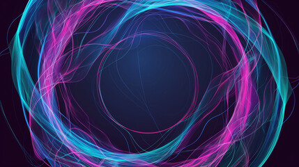 multi-colored, wavy, and circular frame set against a dark background. The frame is composed of intertwining lines and curves, radiating in hues of blue, pink, and purple