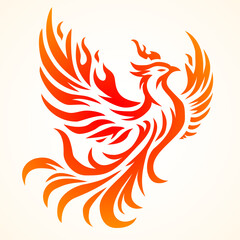 Phoenix. Vector illustration of fire bird in tattoo style. Logo for a sports team or fashionable clothes. Mythical symbol of freedom, rebirth and rising. Phoenix emblem in flames.