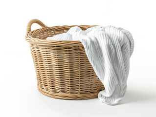 Obraz premium Elegant Laundry Basket on White Background, Stylish and Functional Design