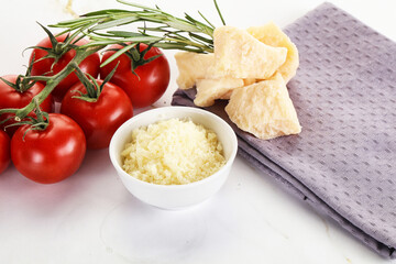 Shredded Italian hard parmesan cheese