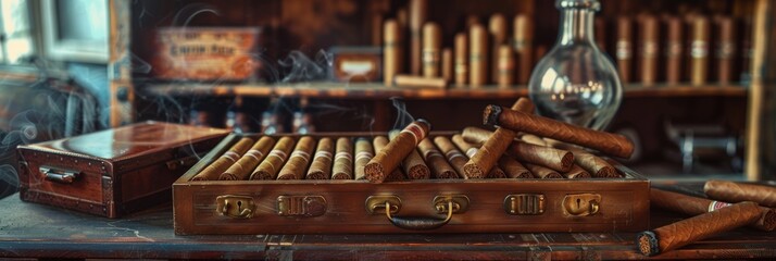 Luxury Cuba Cigars Mockup, Advertising Banner Smoking Tobacco Products and Cases Demonstration