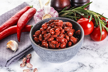 Red canned beans in the bowl