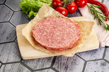 Raw beef uncooked burger cutlet