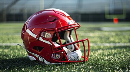 Bright Red Football Helmet. High-Visibility Design with Bold Color for Sports Gear and Team Identity