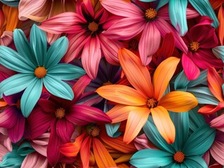 Fototapeta premium Vibrant red and yellow lilies burst into bloom, creating a stunning floral tapestry against a lush green garden backdrop