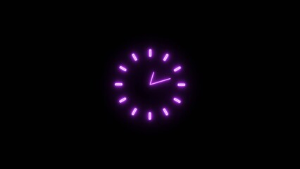clock icon neon glowing magenta color 4k illustration. black background 24 hour fast  digital clock.