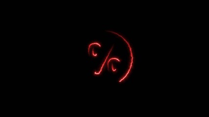 Fototapeta premium percent icon neon bright red color 4k illustration and red circle on black background.