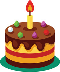 Birthday chocolate cake with colorful candle 
