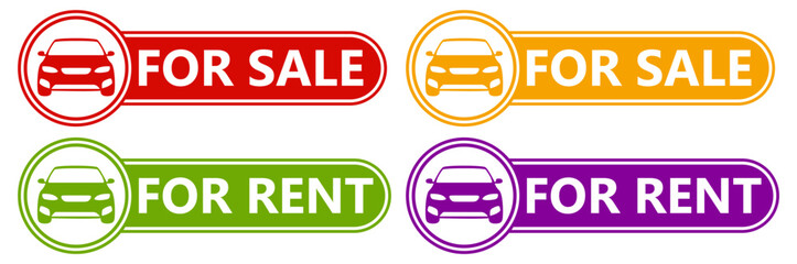 set collections colourful trendy car for sale icon. car for rent Sign label design template vector illustration	