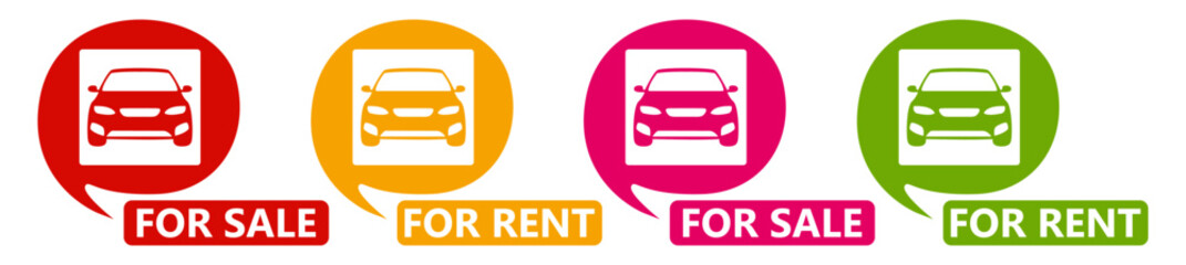 set collections colourful trendy car for sale icon. car for rent Sign label design template vector illustration	