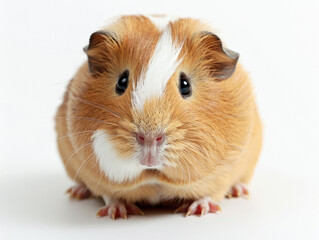 Charming Photo of a Guinea Pig, Endearing Close-Up on White Background