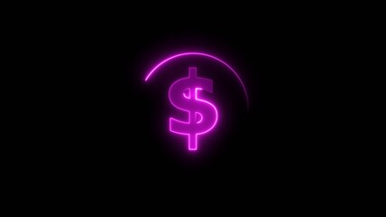 Doller icon neon glowing magenta color 4k illustration and magenta circle on black background.