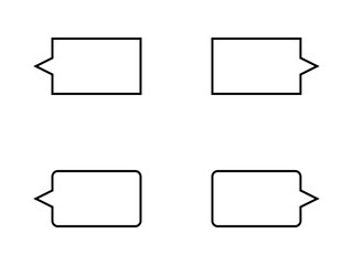 ミニマルな長方形吹き出しセットB：カクカク横付き黒線