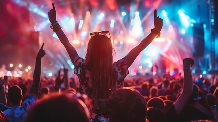 Cheerful Crowd at a Music Festival