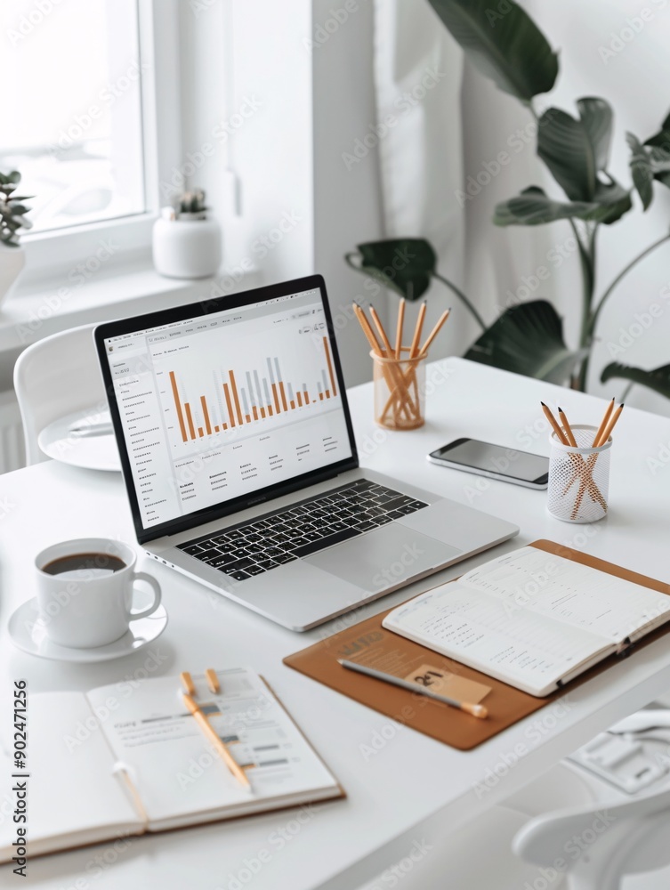 Poster a natural workspace with modern seo graphs, emphasizing content creation