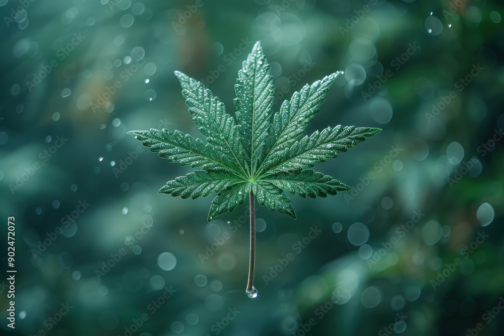 Wall mural cannabis leaf on green background