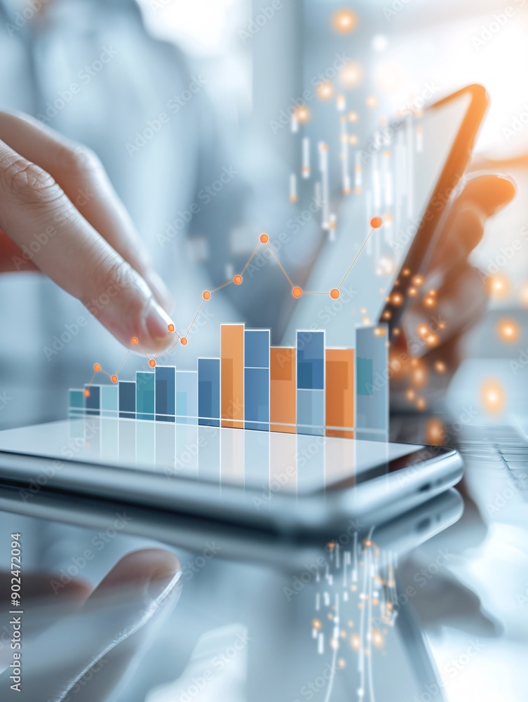 Aufkleber professional setting with a smartphone displaying new social media analytics