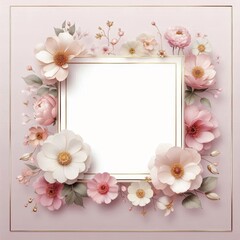 Beautiful floral frame with delicate pink and cream flowers, perfect for invitations or announcements.