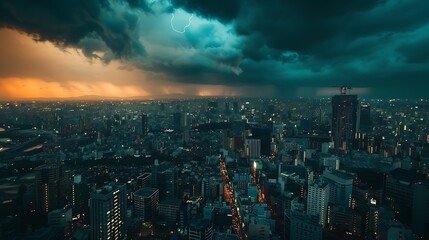 Cityscape Under a Dramatic Sky