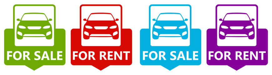 Obraz premium set car for sell and rent icon sign. Car dealership promotional symbol labels design vector illustration