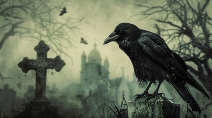 Raven on a Graveyard Cross