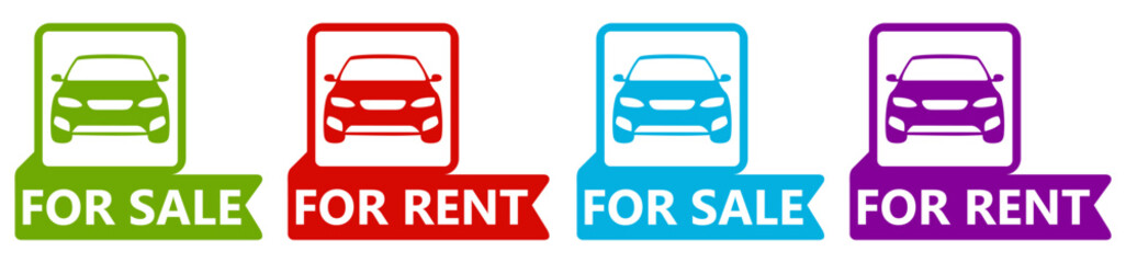 set Automobile for sale sign icon. car for rent sticker social media template design vector illustration