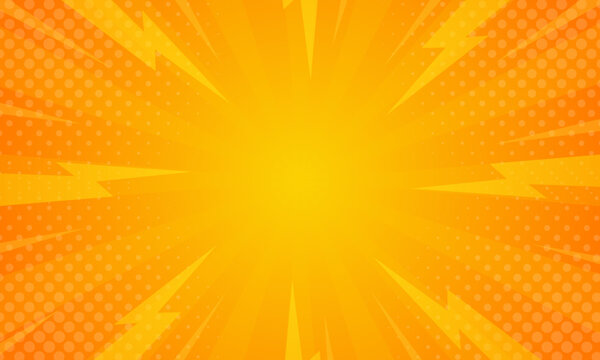 Bright orange-yellow gradient abstract background. Orange comic sunburst effect background with halftone. Suitable for templates, sales banners, events, ads, web, and pages