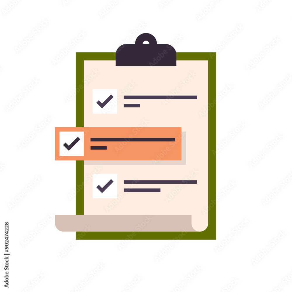 Poster check mark on checklist in survery from and business ogranization planning concept flat vector illus