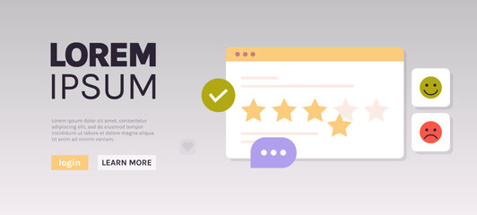 Five star feedback and clients choosing satisfaction rating, leaving positive review, customer service, experience concept flat vector illustration.	
