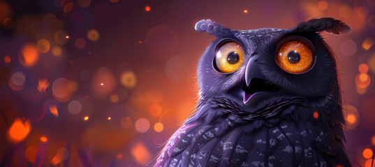 Obraz premium Surprised Owl Illustration on Orange Background