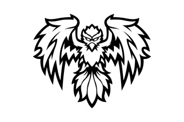 black and white phoenix mascot logo illustration