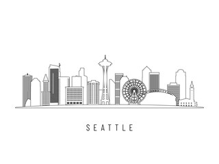 Obraz premium Detailed Seattle skyline vector illustration. Seattle buildings in line art style, perfect for modern designs.