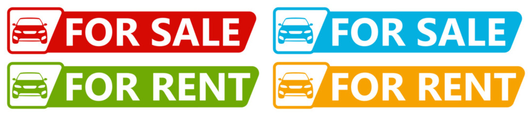 set vector car sales signs icon labels. automobile for sale and rent sign. dealership symbol design template vector illustration 