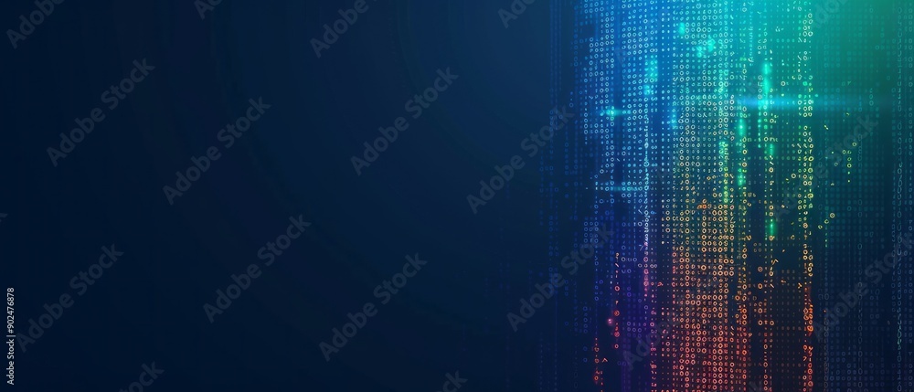 Poster colorful digital data flowing through a dark background in a modern abstract style
