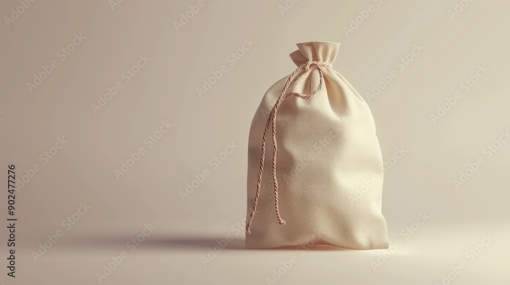 Poster a small bag with a string tied around the top